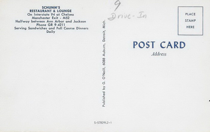 Schumms Restaurant and Lounge - Schumms Postcard Back (newer photo)